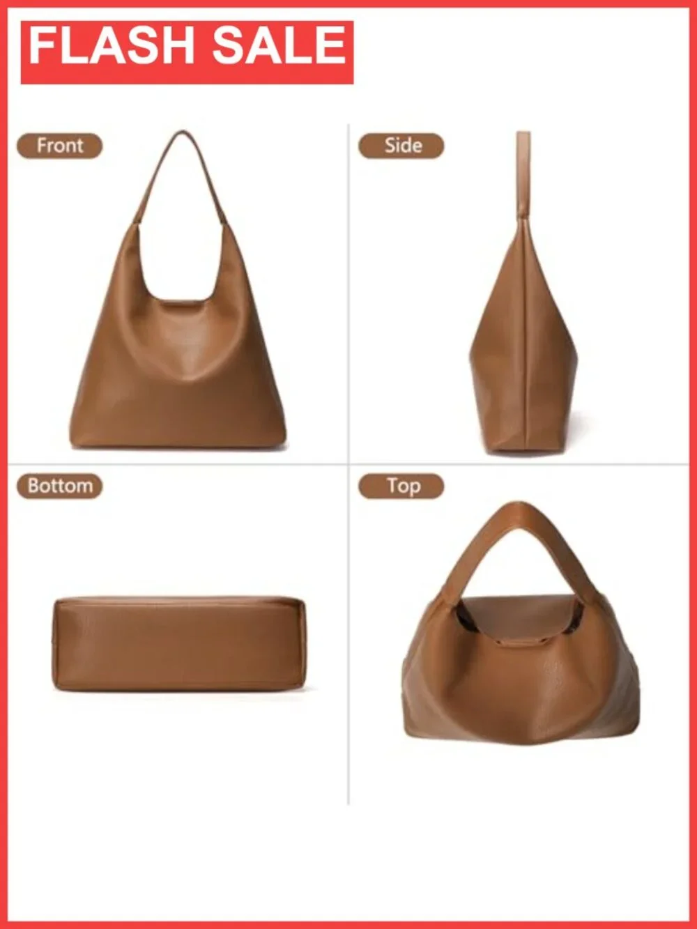 Vegan Leather Slouchy Hobo Shoulder Bag with Makeup Bag
